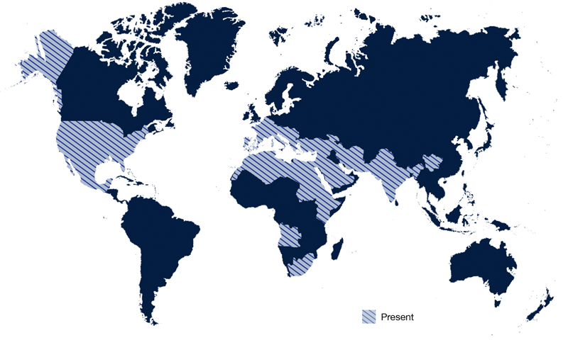 Global distribution of Bactrocera dorsalis